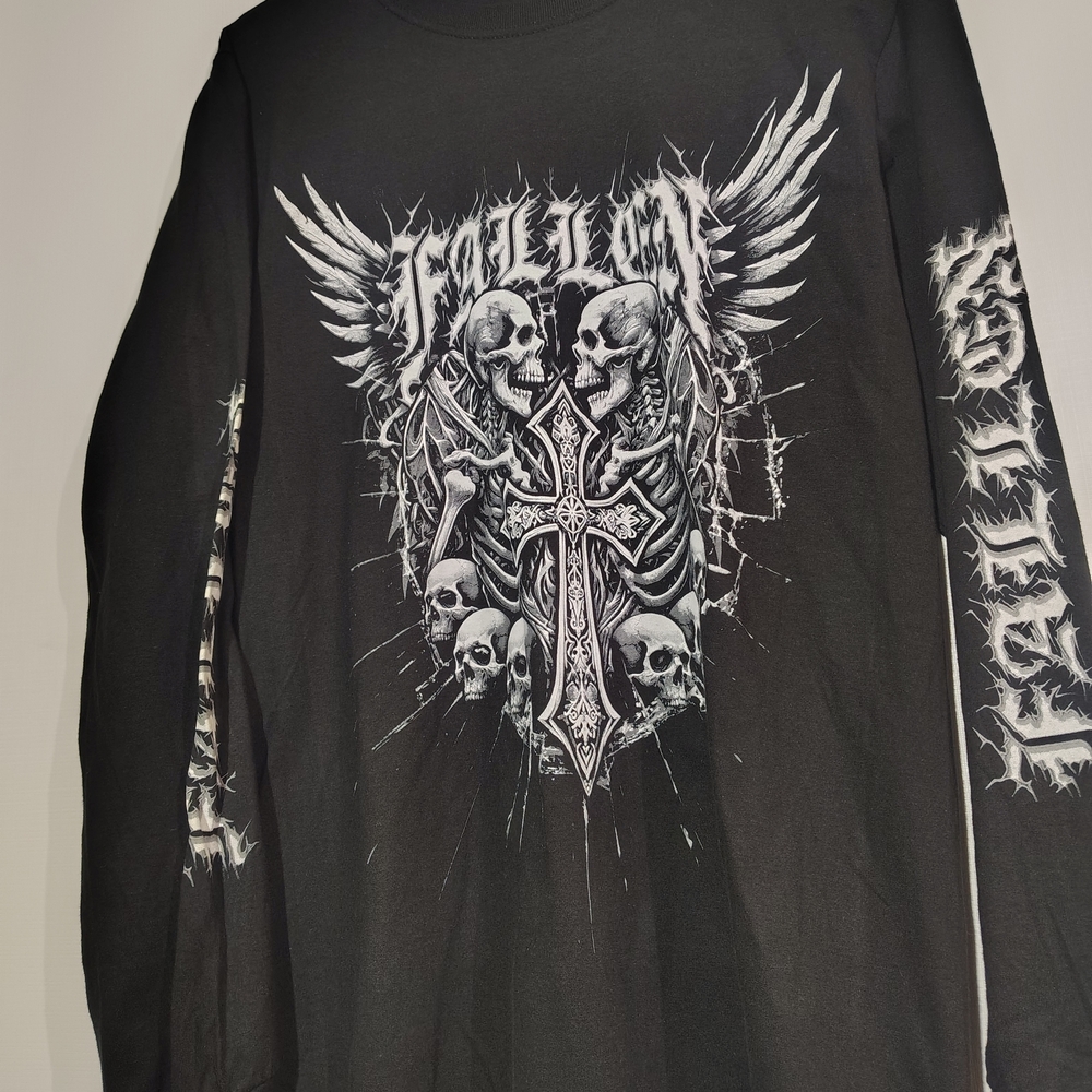 Men’s Gothic Skull Cross Long Sleeve T-Shirt | Black | Size Small